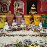 6 Bicchieri In Vetro Artistico Stile Murano
