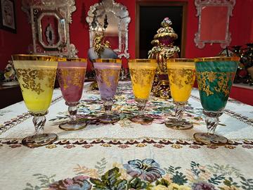 6 Bicchieri In Vetro Artistico Stile Murano