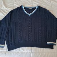 Maglione blu con scollo a V e trecce tg. Unica 