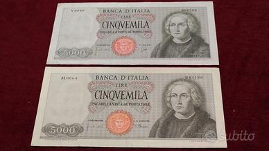 5000 LIRE-"COLOMBO"-PRIMO TIPO-PEZZI 2-COME FOTO