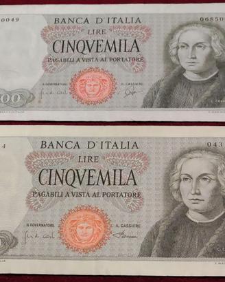 5000 LIRE-"COLOMBO"-PRIMO TIPO-PEZZI 2-COME FOTO