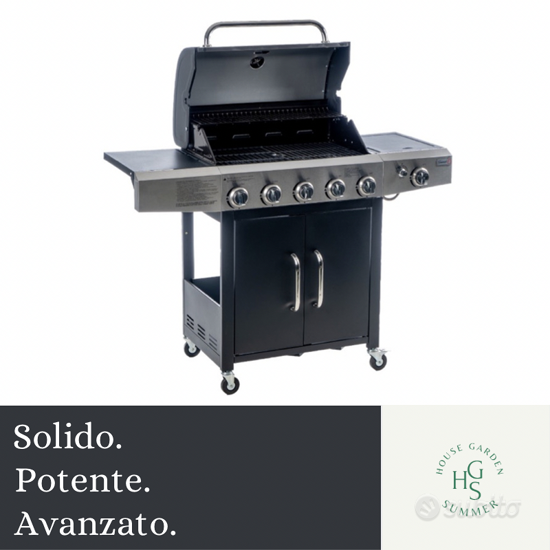 Barbecue a gas a 6 fuochi in acciaio nero Izalco