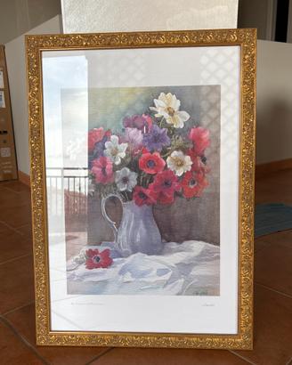 Quadro floreale con ricca cornice dorata