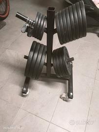 Carrello con pesi e bilanciere 