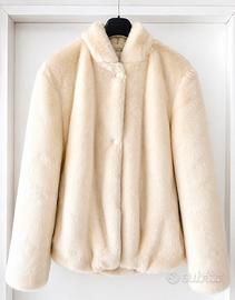 Giacca Donna Pelliccia  Bianca Con Cappuccio