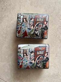 Scatole cinesi n. 2 in porcellana dipinte a mano