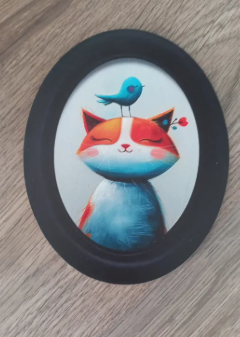 Quadro piatto senza cornice gabbianella e gatto