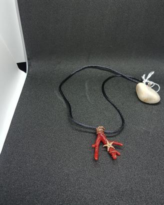 Collana ak810, Seta, Argento 925 Rodiato, Corallo