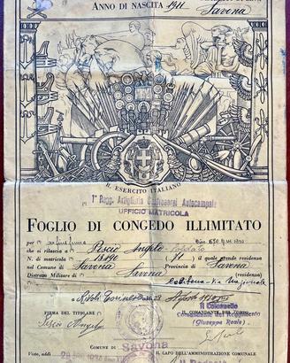 Foglio di congedo 1934