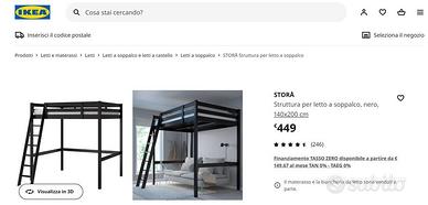 Letto a Soppalco 140x200 + materasso su misura