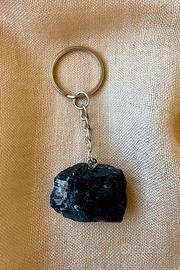 Portachiavi argentato tormalina nera portafortuna