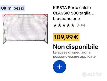 Due porte calcio 3x2 metri con rete Kipsta