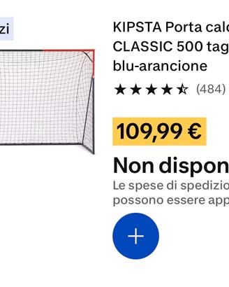 Due porte calcio 3x2 metri con rete Kipsta