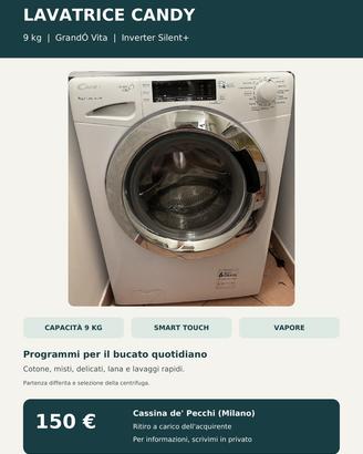 Lavatrice Candy GrandÓ Vita 9 kg – 150 €