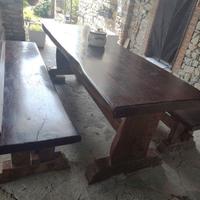 TAVOLO  RUSTICO ARTIGIANALE GRANDISSIMO CON PANCHE