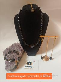 parure nera collana, bracciale catena,orecchini 