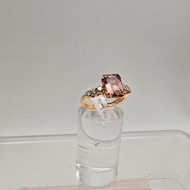 Anello Oro Giallo 18 Kt con Tormalina e Diamanti