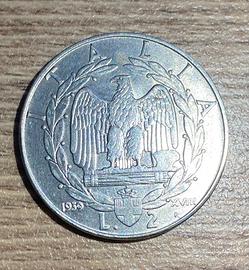 VITTORIO EMANUELE III 2 LIRE IMPERO 1939 XVIII