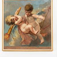 Quadro classico con putti dipinto a olio e cornice