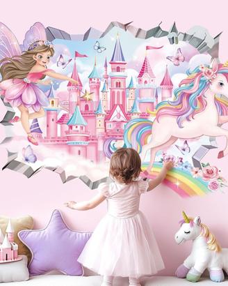 Adesivo Murale Unicorno Castello Fatina 62x90
