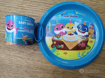 Set pappa bambino baby shark piatto bicchiere
