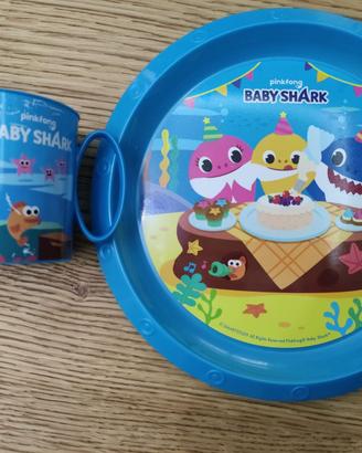 Set pappa bambino baby shark piatto bicchiere