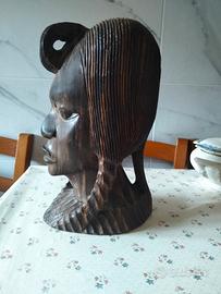2 sculture di teste africane donna legno ebano a m