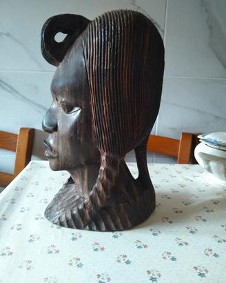 2 sculture di teste africane donna legno ebano a m