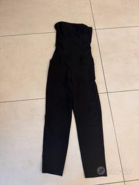 Tuta jumpsuit nera elegante senza spalline