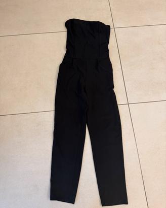 Tuta jumpsuit nera elegante senza spalline