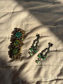 orecchini e braccialetto verde smeraldo eleganti