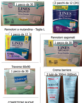 Materiale sanitario nuovo – pannoloni, traverse e