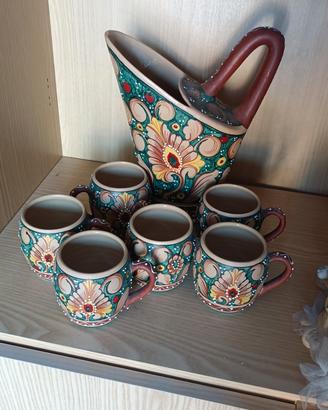 set caraffa con tazze Santucci Deruta