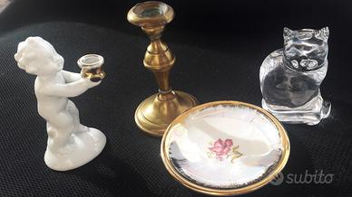 vecchi oggetti gatto candelabro piatto vintage