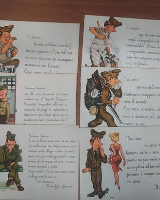 6 cartoline umoristiche militari illustratore Nino
