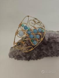 bracciale artigianale pietre azzurre acquamarina 