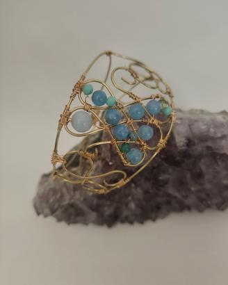 bracciale artigianale pietre azzurre acquamarina 