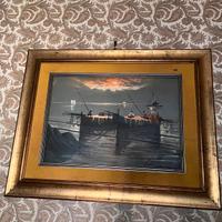Quadro dipinto a mano con cornice con foglia oro