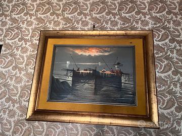 Quadro dipinto a mano con cornice con foglia oro