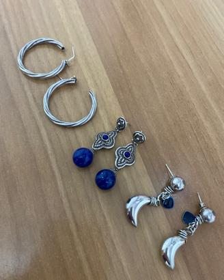 3 paia di orecchini in argento
