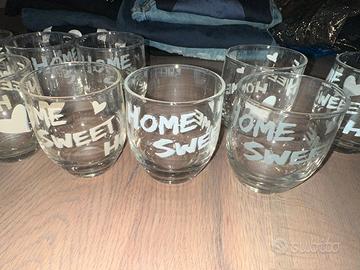 12 bicchieri in vetro con scritta