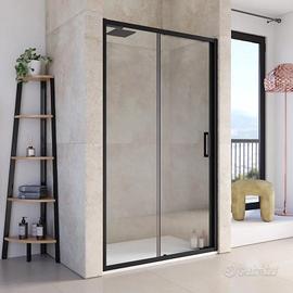Box nicchia doccia 110 cm nero apertura scorrevole