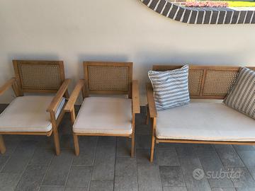 Salotto da giardino in legno e canna, 4 posti
