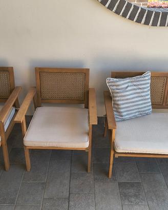 Salotto da giardino in legno e canna, 4 posti