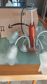 Lampadario con inserto in ciliegio