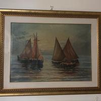 Dipinto a olio 70x50 – Barche a vela al tramonto