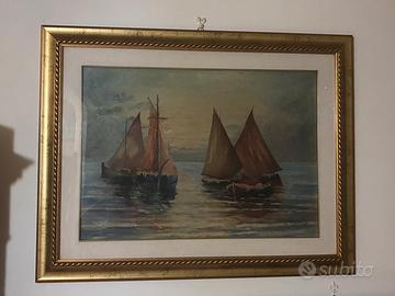 Dipinto a olio 70x50 – Barche a vela al tramonto