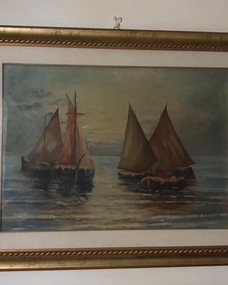 Dipinto a olio 70x50 – Barche a vela al tramonto
