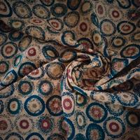 Robusto tessuto Gobelin fantasia cerchi beige blu 