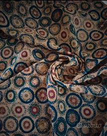 Robusto tessuto Gobelin fantasia cerchi beige blu 